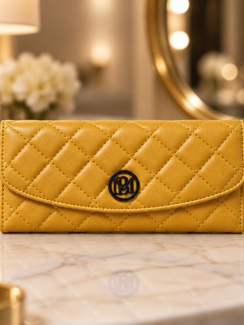 Badgley Mishka Quilted Yellow Leather Wallet Clutch - Designer-Inspired